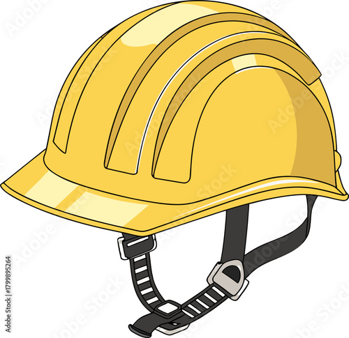 Construction yellow safety hard hat, protective gear for engineering workers, ensuring head safety on-site in hazardous work conditions.
