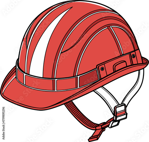 Red safety hard hat for construction and engineering, providing head protection for workers, essential gear for job site safety.