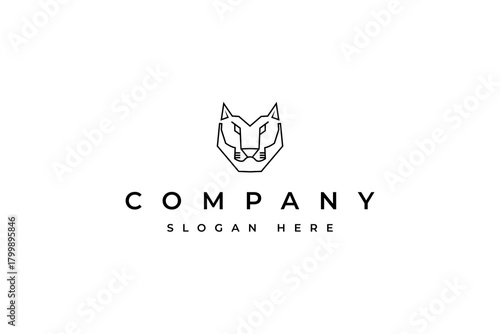 Black panther logo with minimalist linear vector design style