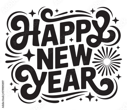 Happy New Year lettering design decorative vector typography for holiday greetings isolated on white