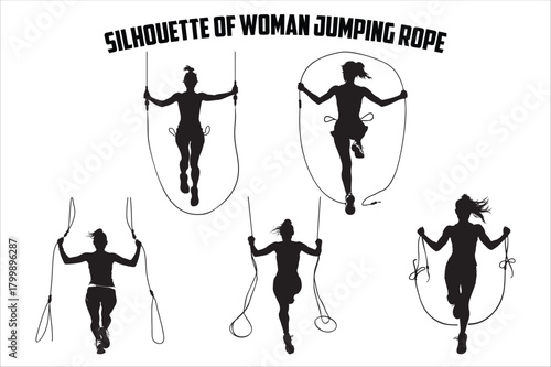 Silhouette of Women Jumping Rope Vector Set