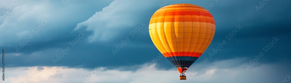 Naklejka premium Hot Air Balloon Ascending with Storm Clouds, Adventure , Travel