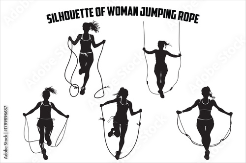 Silhouette of Women Jumping Rope Vector Set