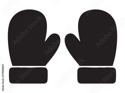 Black silhouette of winter mittens isolated on white background. concept of warm clothing, cold weather, hand protection, accessory, icon, logo, design element