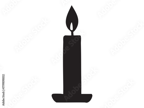 Silhouette of a lit candle isolated on white background, concept of light, wax, flame, candlelight, icon, logo, design element, home decor, cozy atmosphere