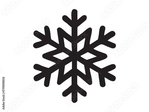 Black snowflake silhouette, isolated on white background, illustration. concept of winter, christmas, new year, holiday decor, festive decoration, icon, design element