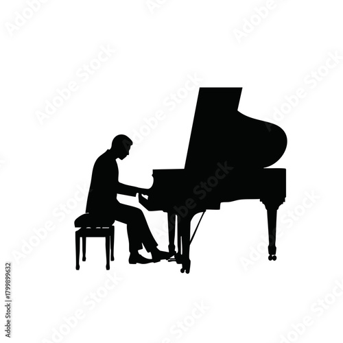 Silhouette of man playing piano while sitting on stool indoors  