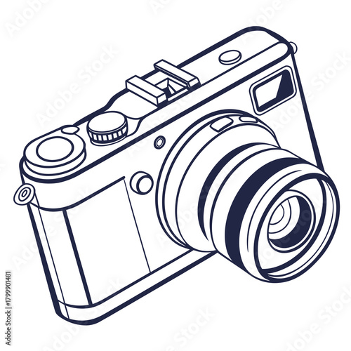 Line art illustration of a compact camera isolated on