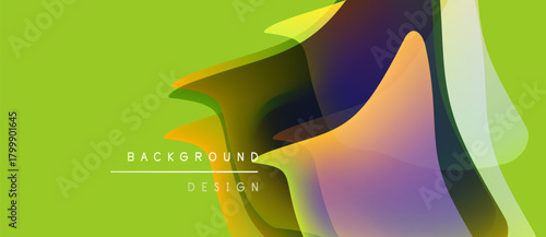 Abstract vibrant background design. Overlapping colorful shapes create dynamic visual effect. Lime green dominates composition. Modern aesthetic.