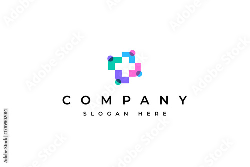 Medical group forum community icon logo. Health cross symbol and association in colorful vector template design style. Suitable for health, medical, clinic and other designs.