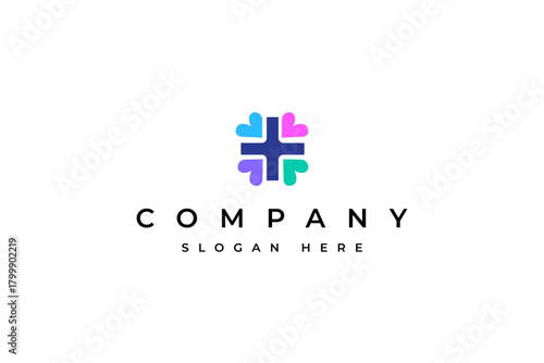 health medical cross symbol icon logo with love heart icon in colorful flat design style