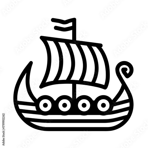 Ancient Nordic Boat Viking Ship Icon