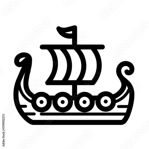 Ancient Nordic Boat Viking Ship Icon