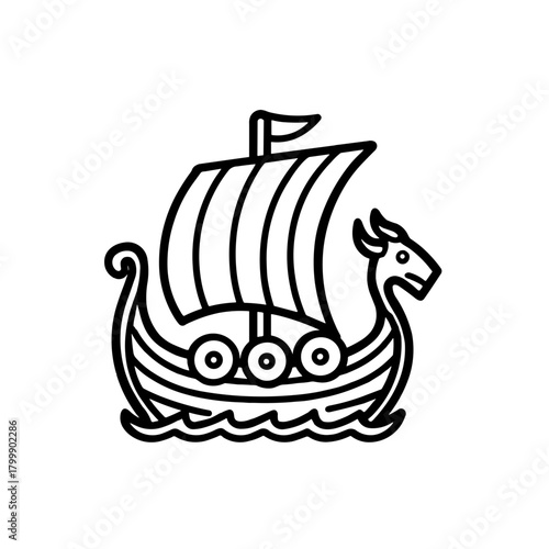 Ancient Nordic Boat Viking Ship Icon