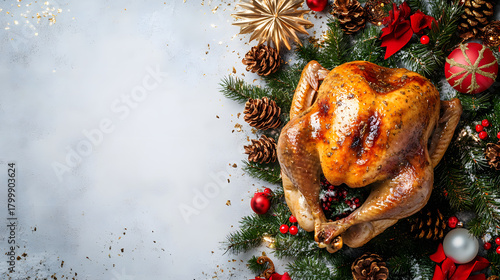 Golden roasted Christmas turkey white background
