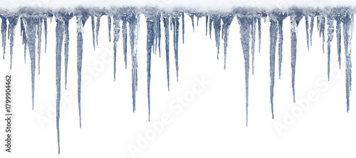 Long icicles on isolated background for overlaying on a dark background.