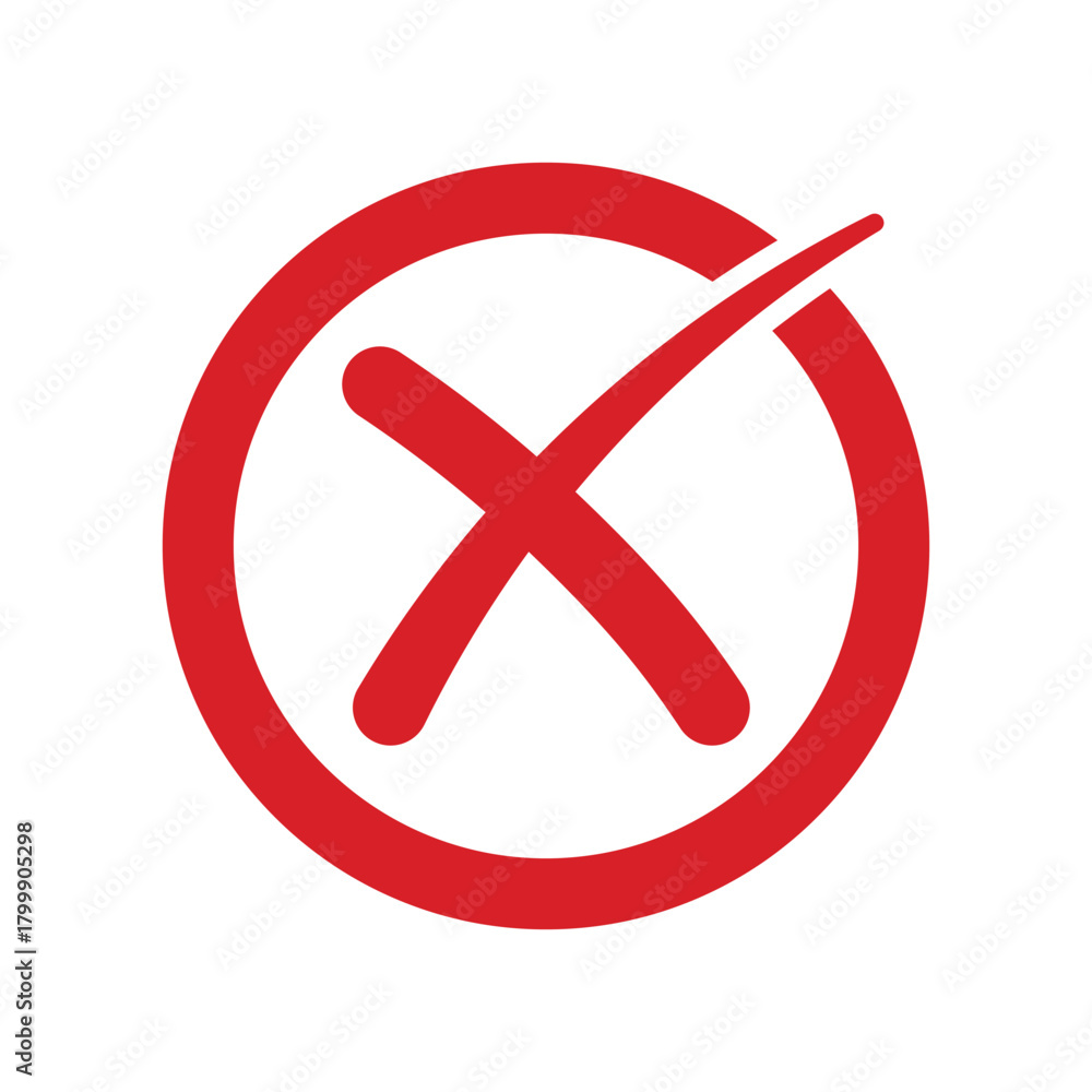 Obraz premium Red cross mark on white background, cross red vector illustration. White X symbol inside red circle icon, Error Notification Graphic, Cancel Symbol, Alert Warning Sign. 