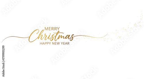Elegant golden calligraphy text merry christmas and happy new year isolated on a clean, symbolizing festive greetings and celebratory wishes for the holiday season