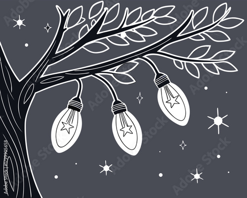 Fairy light decoration on tree branch