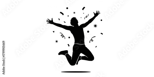 Person Jumping in Celebration New Year Black Silhouette