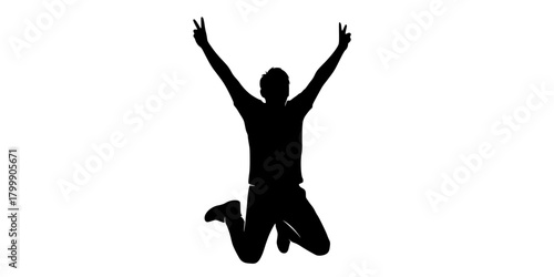 Person Jumping in Celebration New Year Black Silhouette