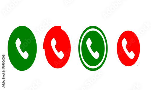 Call button icons vector set, green answer and red end call telephone symbols for mobile app, communication interface, smartphone UI, and contact graphic elements.