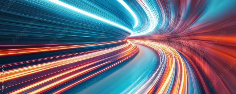 Obraz premium Warp Speed Abstract Light Streaks in a Futuristic Tunnel , speed , technology