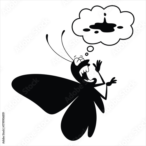 Cartoon butterfly's nightmare of environmental oil pollution isolated on white background, Vector