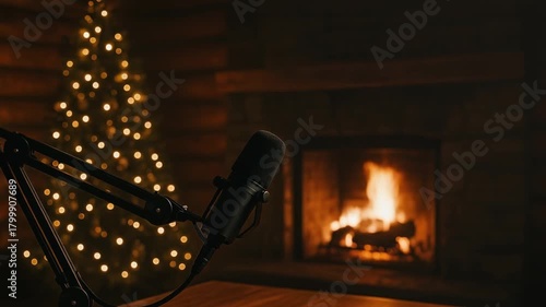 Christmas Podcast Log Cabin Mic Zoom Looping HD Set 12 of 20