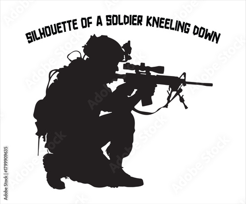Silhouette of a Soldier Kneeling with Rifle