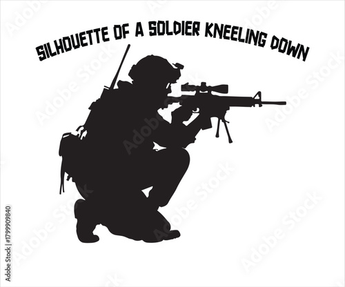 Silhouette of a Soldier Kneeling with Rifle
