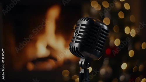 Christmas Podcast Mic Zoom Night Looping 4K Set 5 of 20