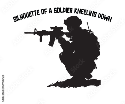Silhouette of a Soldier Kneeling with Rifle