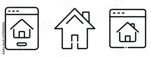 Home Main Page Icon Set – Outline and Minimal Navigation Symbols for UI, UX, and Web Interface Design