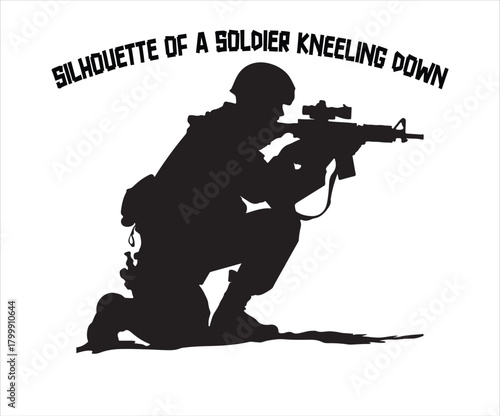 Silhouette of a Soldier Kneeling with Rifle
