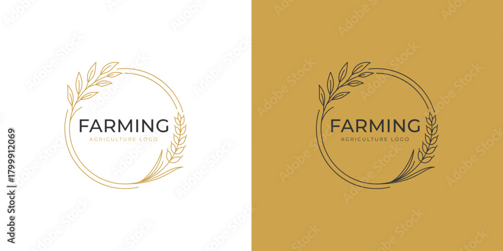 Obraz premium Agriculture Farming Logo Design with Organic Wheat Circle Symbol Harvest, Growth, and Sustainable Agriculture for Farm Brand, Organic Product, and Natural Food Industry