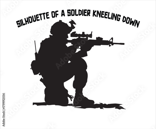 Silhouette of a Soldier Kneeling with Rifle