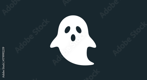 A simple white ghost icon with black oval eyes and an open mouth on a dark blue background.