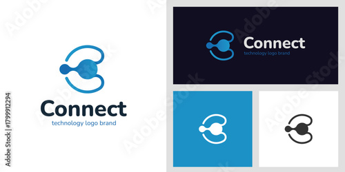 Connected Logo Design with abstract C Letter and Molecular Symbol Representing Network Connection, Digital Link, and Smart Innovation for Tech Company, Software Startup