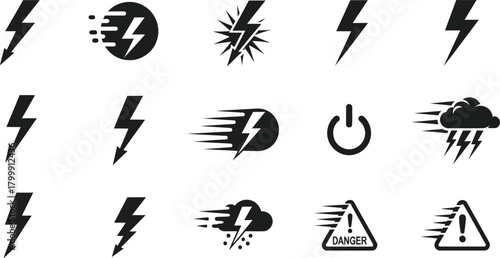 Lightning energy power icon set