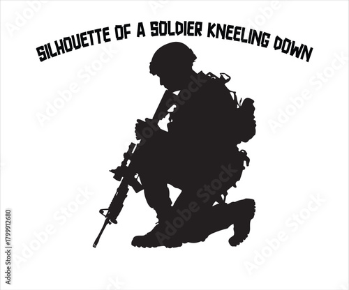 Silhouette of a Soldier Kneeling with Rifle