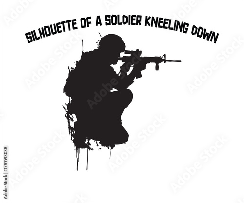 Silhouette of a Soldier Kneeling with Rifle