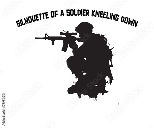 Silhouette of a Soldier Kneeling with Rifle