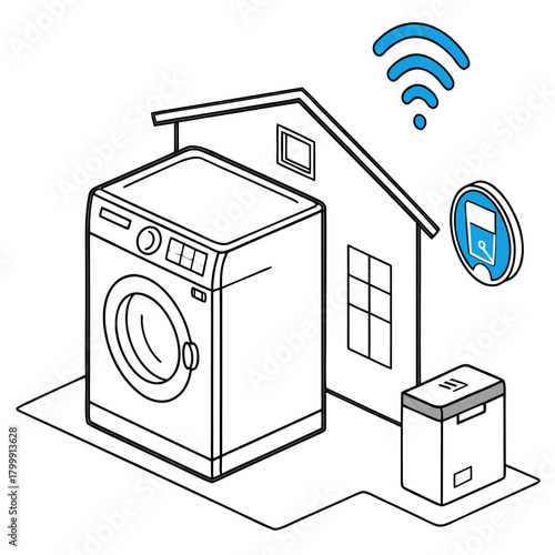 Smart home washing machine with wireless connection isolated on