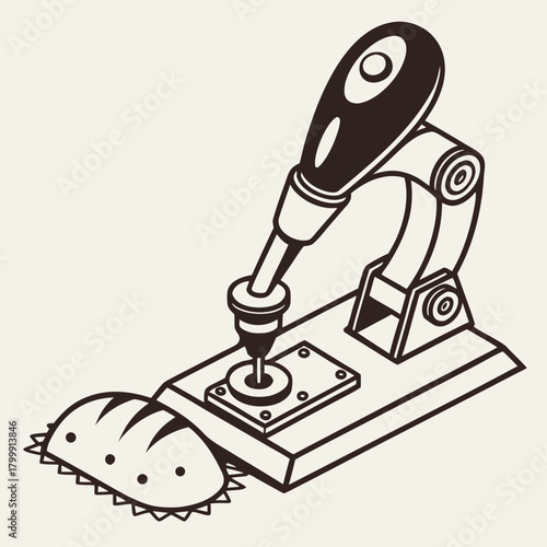 Illustration of a button maker machine with a button isolated on