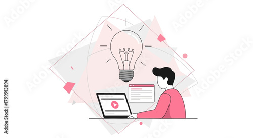 Creative professional working on laptop with bright idea, ready for innovation, project development, and launching a new marketing campaign successfully