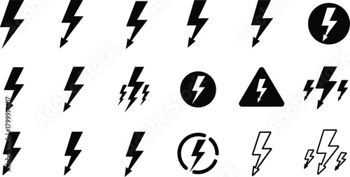 Lightning bolt icon set