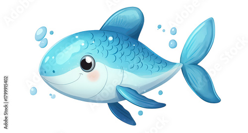 Wallpaper Mural Cute blue cartoon fish isolated on transparent background, featuring big eyes and bubbles, ideal for childrens illustrations and playful designs Torontodigital.ca