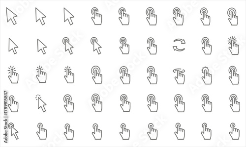Collection of Computer Mouse Pointers and Click Icons in a Grid Layout