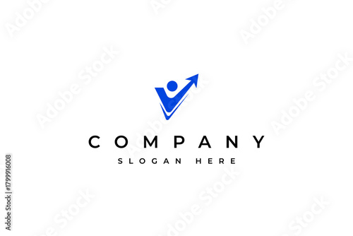 Human and Arrow check icon logo design vector template. for business financial, marketing logo template